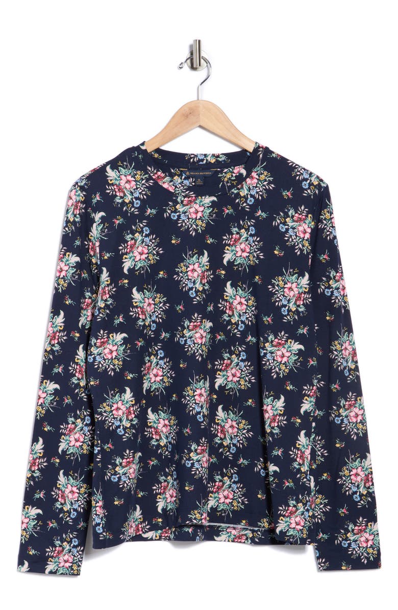 Brooks Brothers Floral Long Sleeve Jersey Top, Alternate, color, Navy