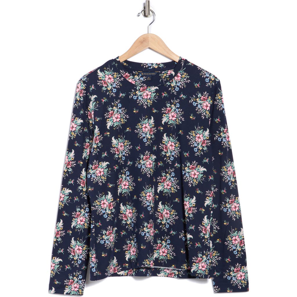 Brooks Brothers Floral Long Sleeve Jersey Top In Blue
