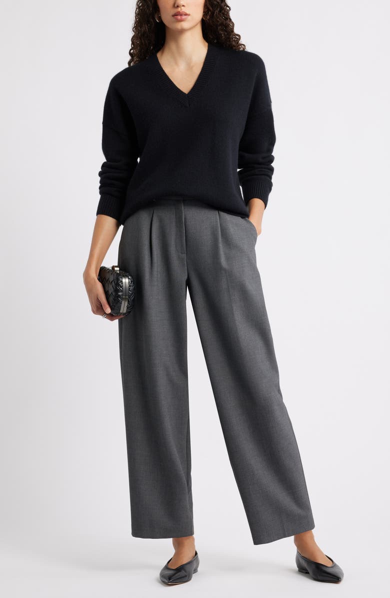 Nordstrom V-Neck Wool & Cashmere Sweater, Alternate, color, Black Rock