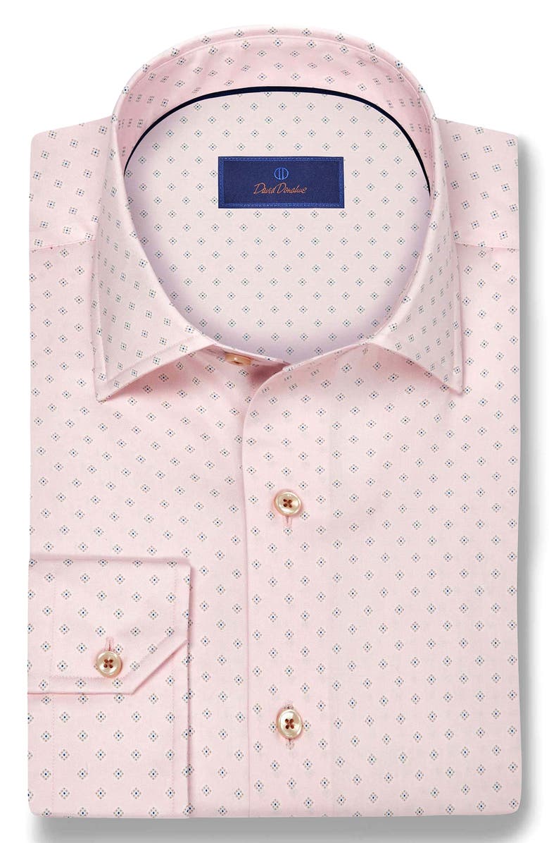 David Donahue Neat Print Cotton Button-Up Shirt, Alternate, color, Pink