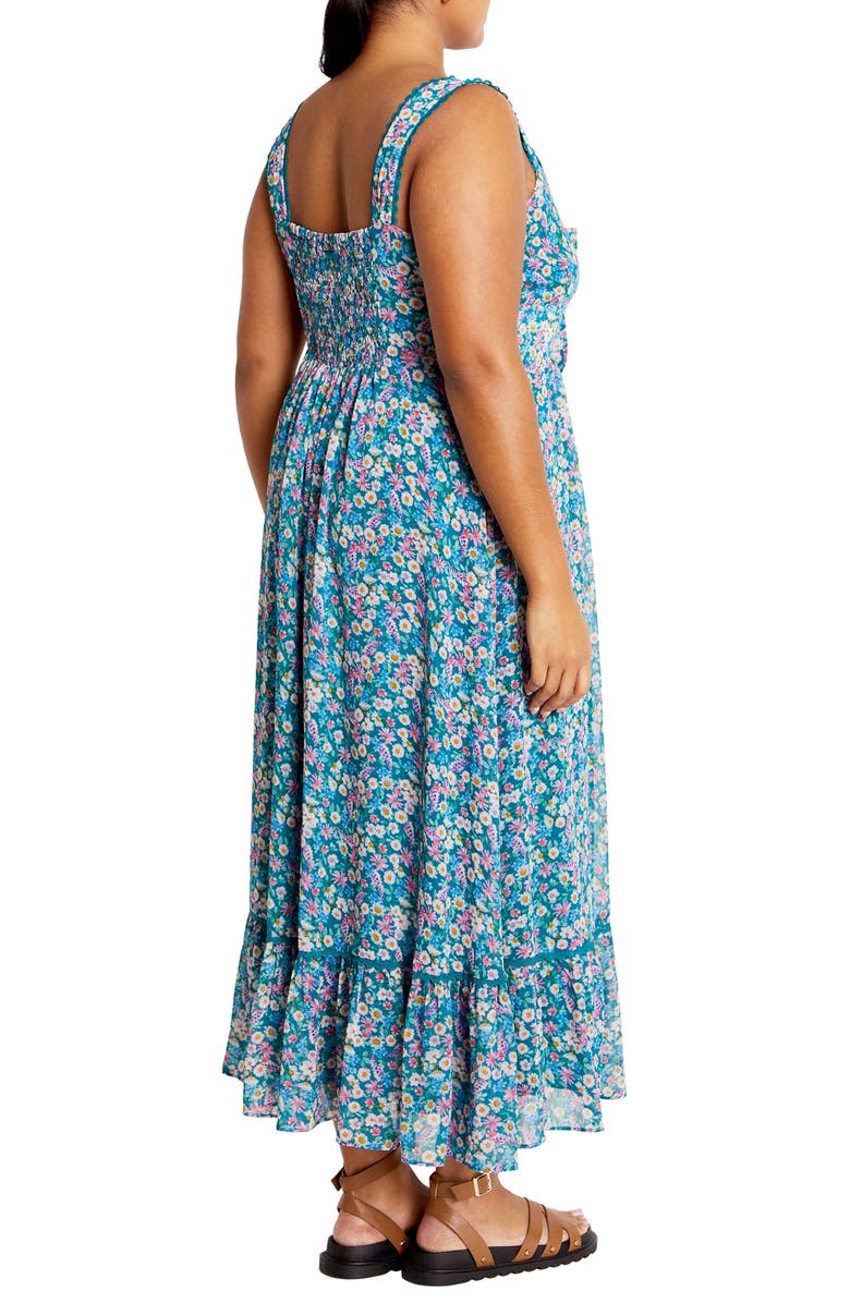 City Chic Lidia Tie Front Lace Trim Maxi Dress, Alternate, color, Ditsy Swirl