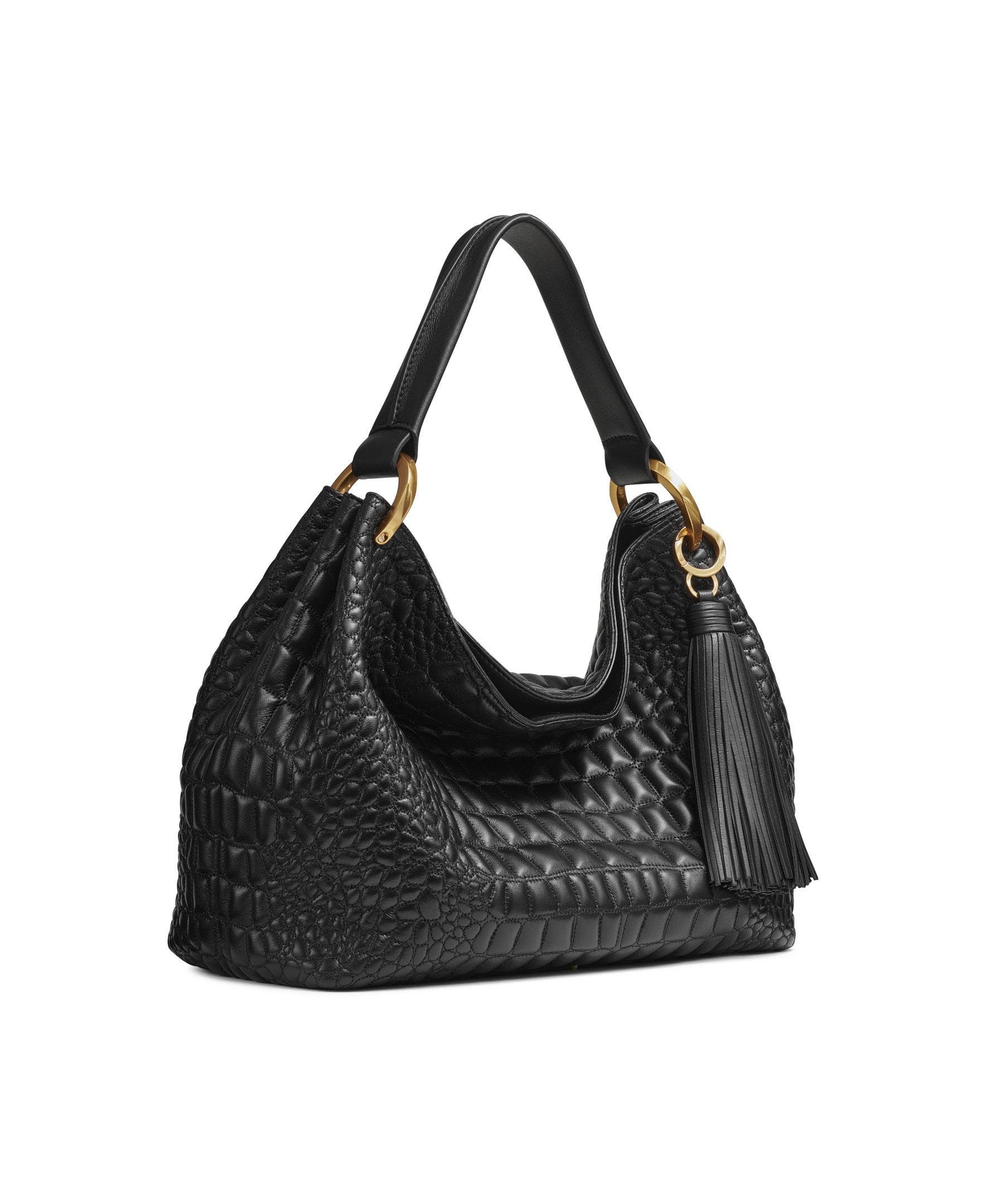 Donna Karan New York Glenwood Quilted Croc Shoulder, Alternate, color, Blk/Gold