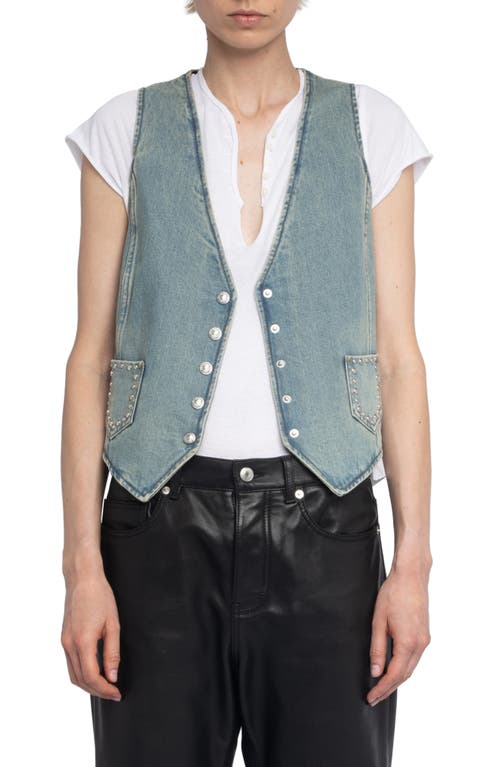 Zadig & Voltaire Womens Light Blue Gillier V-neck Patch-pocket Denim Waistcoat In Blue