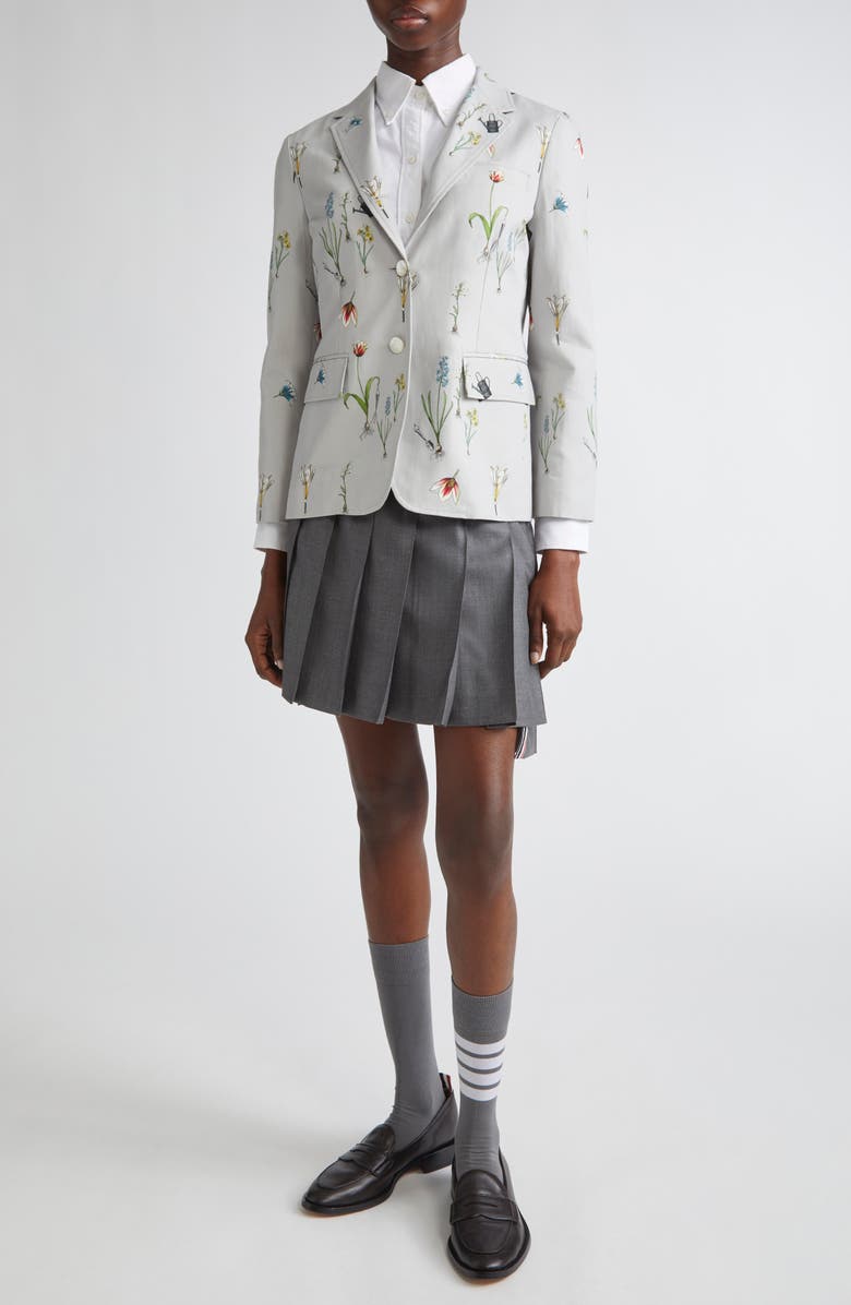 Thom Browne Fit 1 Botanical Print Cotton & Linen Blazer, Alternate, color, Medium Grey