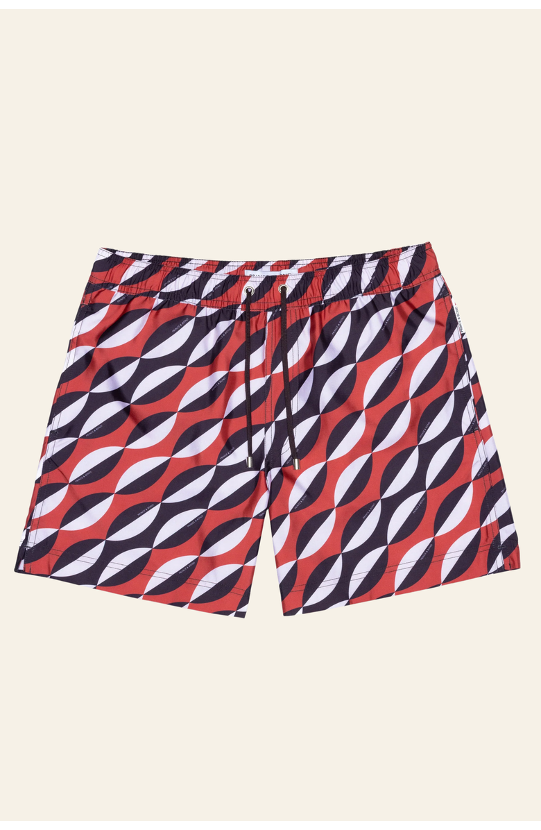 PRINCE & BOND Easton Printed Relaxed Swimshort, Alternate, color, Red