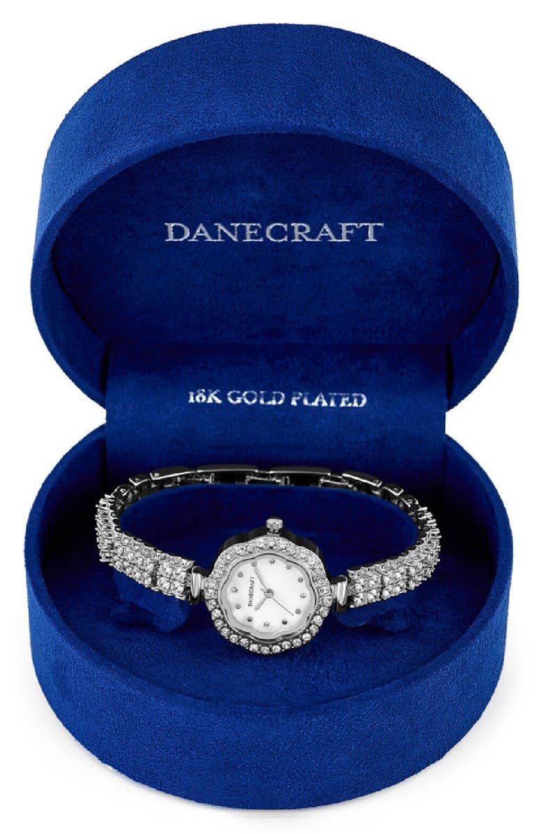 Danecraft Crystal Embellished Bracelet Watch, 28mm, Alternate, color, Silver