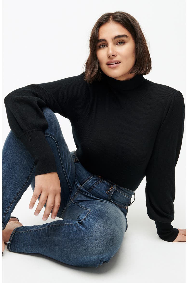 Balloon Sleeve Turtleneck Sweater, Alternate, color, BLACK