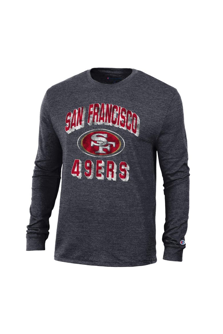 Men's Champion Heather Black San Francisco 49ers Ultimate Tri-Blend Long Sleeve T-Shirt, Alternate, color, Heather Black