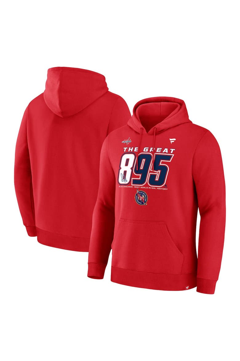 Men's Fanatics Alexander Ovechkin Athletic Red Washington Capitals NHL All-Time Leading Goal Scorer The Great 895 Pullover Hoodie, Alternate, color, Athletic Red