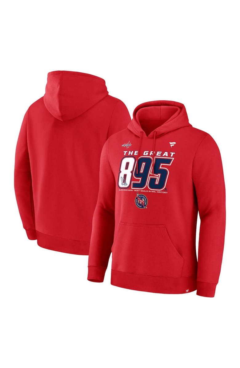 FANATICS Men's Fanatics Alexander Ovechkin Athletic Red Washington Capitals NHL All-Time Leading Goal Scorer The Great 895 Pullover Hoodie, Alternate, color, Athletic Red