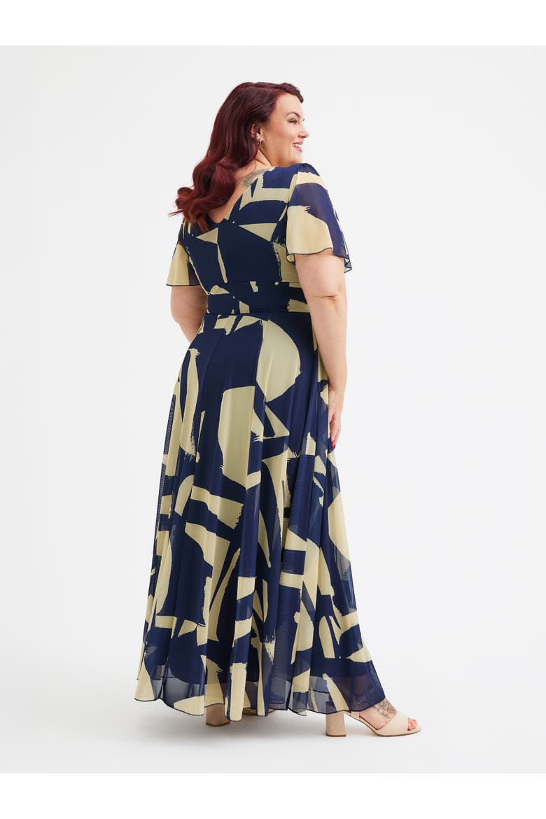 Isabelle Printed Angel Sleeve Dress, Alternate, color, Midnight Ivory