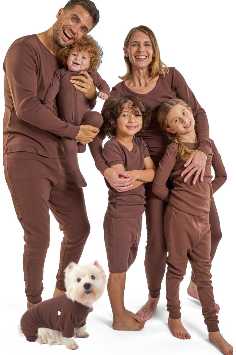 Kids Footed Solid Cotton Matching Family Pajamas, Alternate, color, Brown