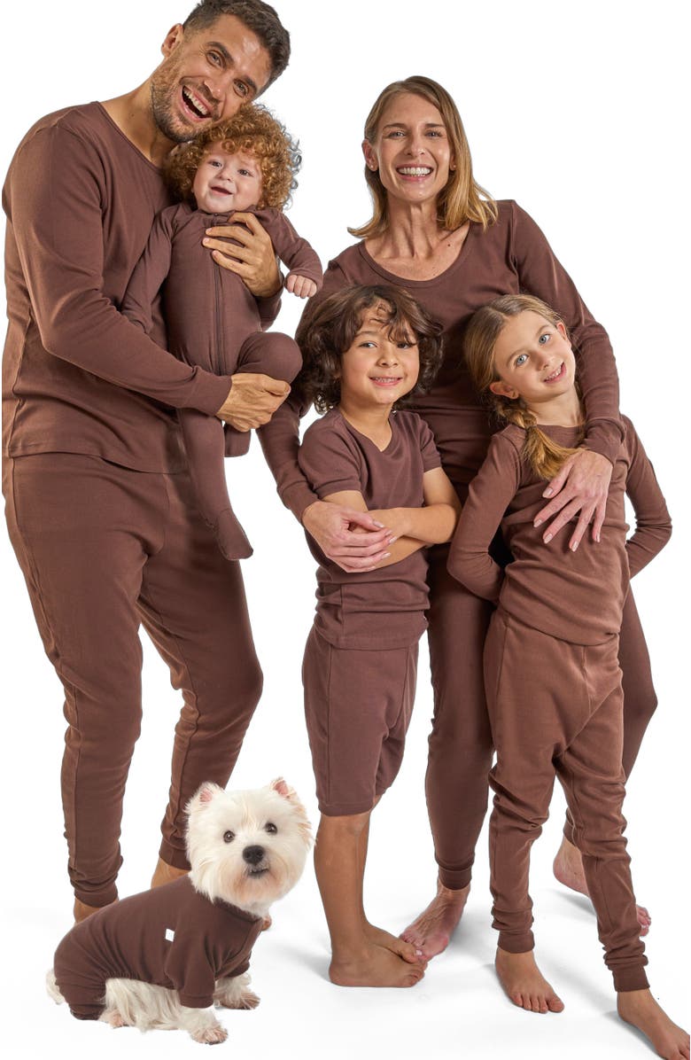 Leveret Kids Two-Piece Solid Cotton Matching Family Pajamas, Alternate, color, Brown