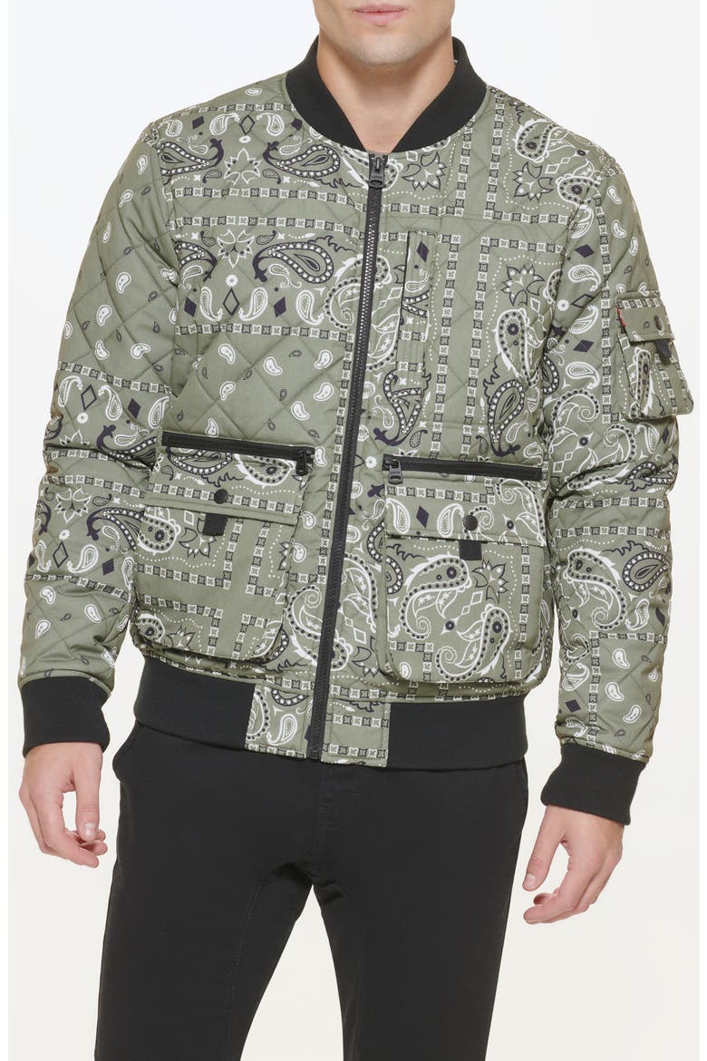 Quilted Zip Up Bomber Jacket, Main, color, OLIVE