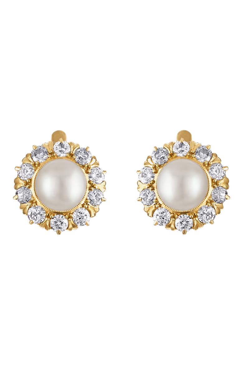 Reconceived Victorian Pearl & Diamond Stud Earrings, Main, color, GOLD/ DIAMOND/ PEARL