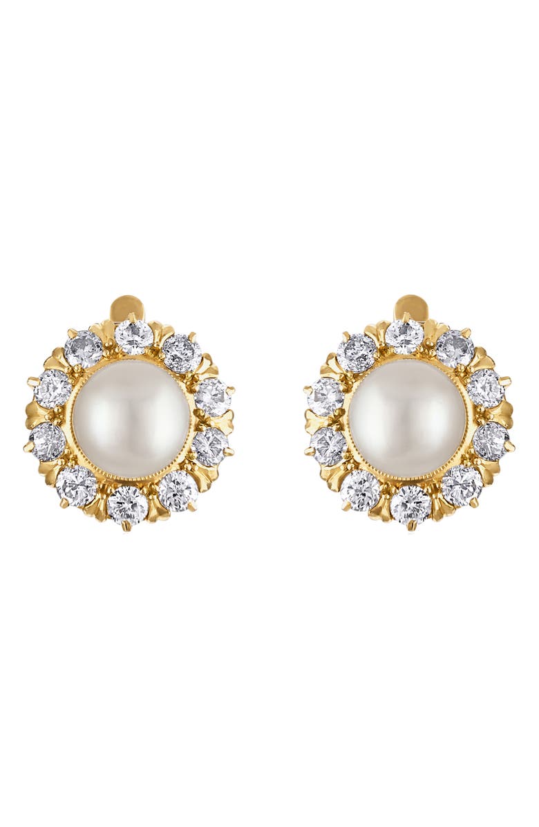 Mindi Mond Reconceived Victorian Pearl & Diamond Stud Earrings, Main, color, Gold/ Diamond/ Pearl