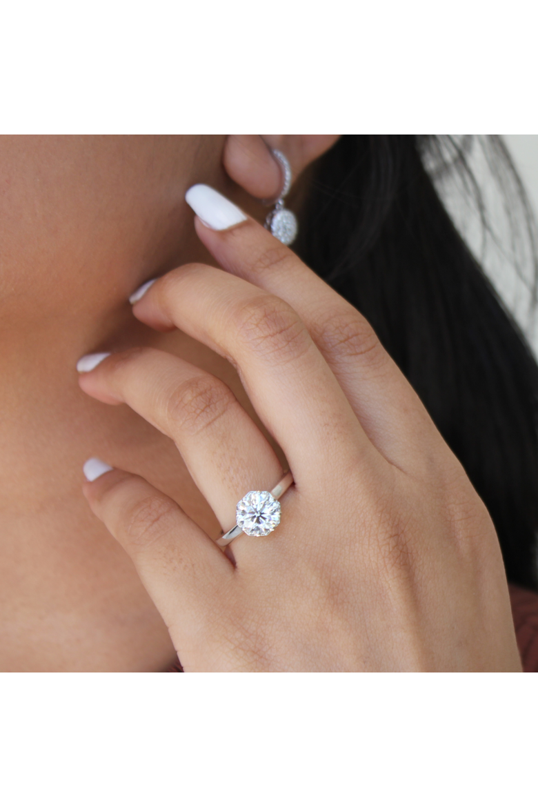 Tiarae 14K Gold Round Cut Lab Grown Diamond Cathedral Ring - 2 ct, Alternate, color, 14K White Gold