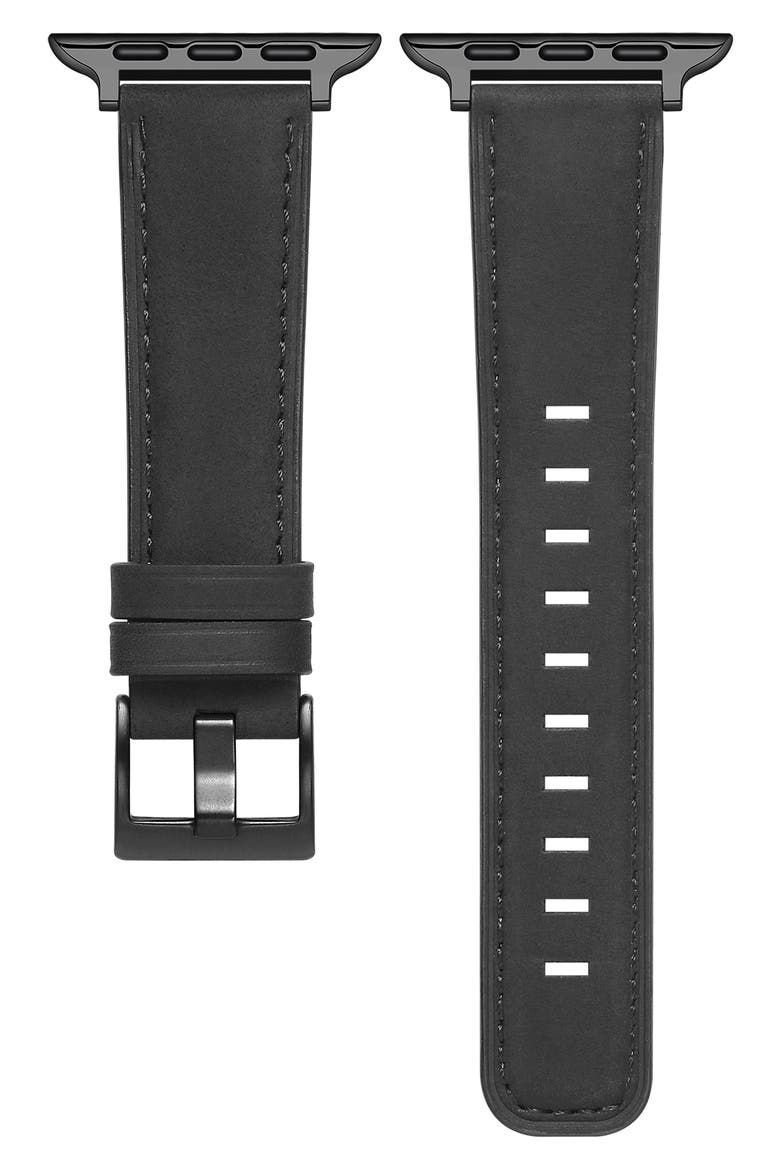 Hunt Distressed Leather Apple Watch® Watchband, Main, color, BLACK