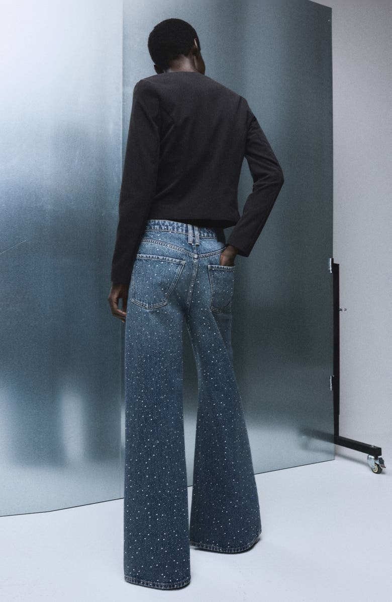 MANGO Rhinestone Wide Leg Jeans, Alternate, color,