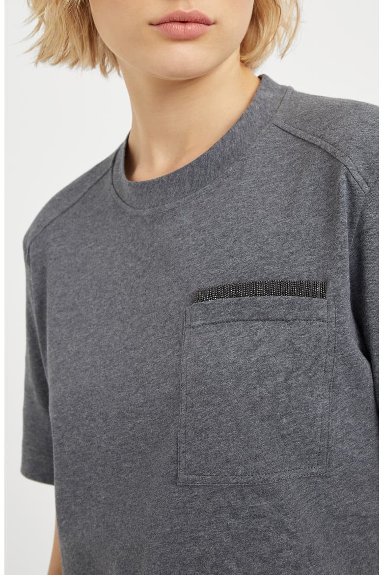 Cotton jersey T-shirt with shiny ribbed detail, Alternate, color, Lead