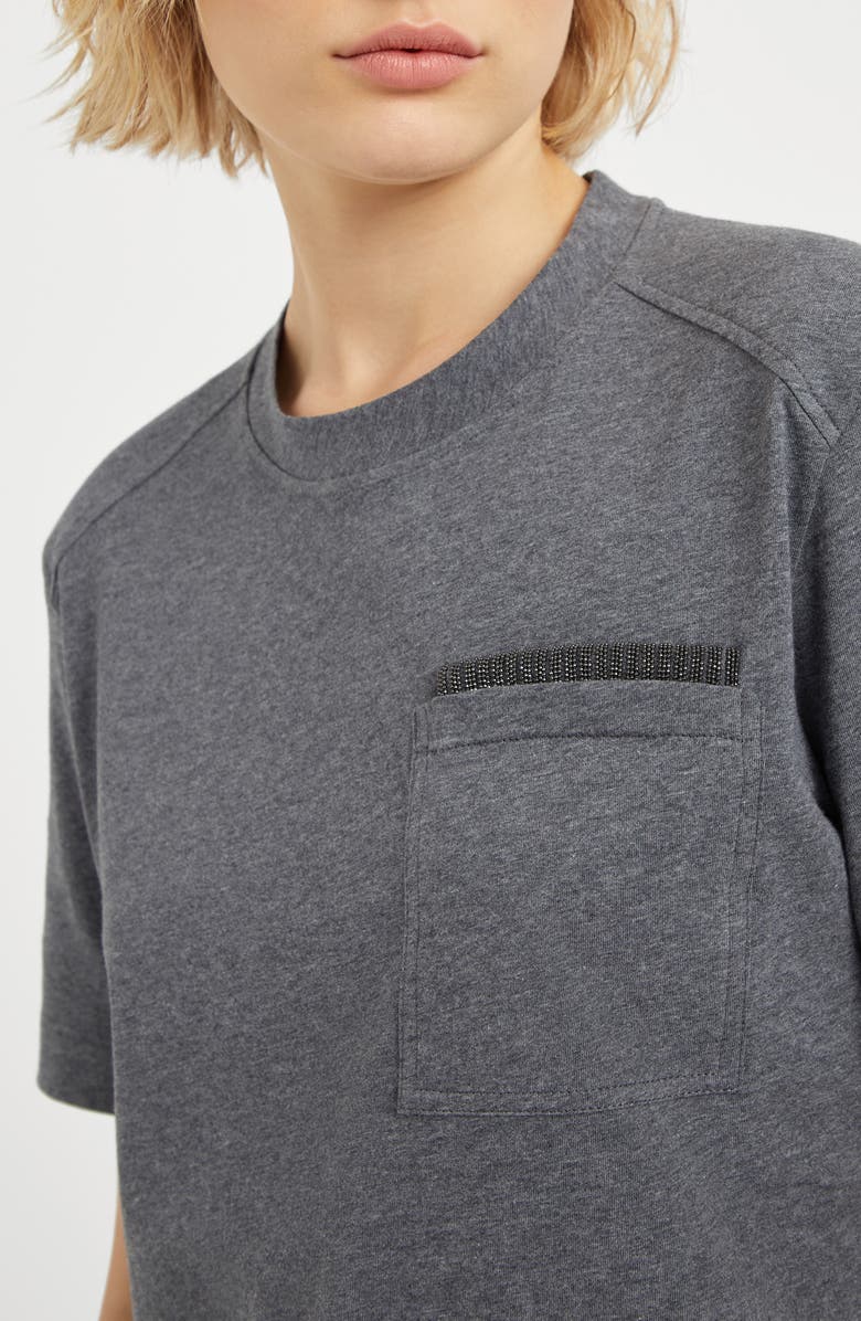 Brunello Cucinelli Cotton jersey T-shirt with shiny ribbed detail, Alternate, color, 