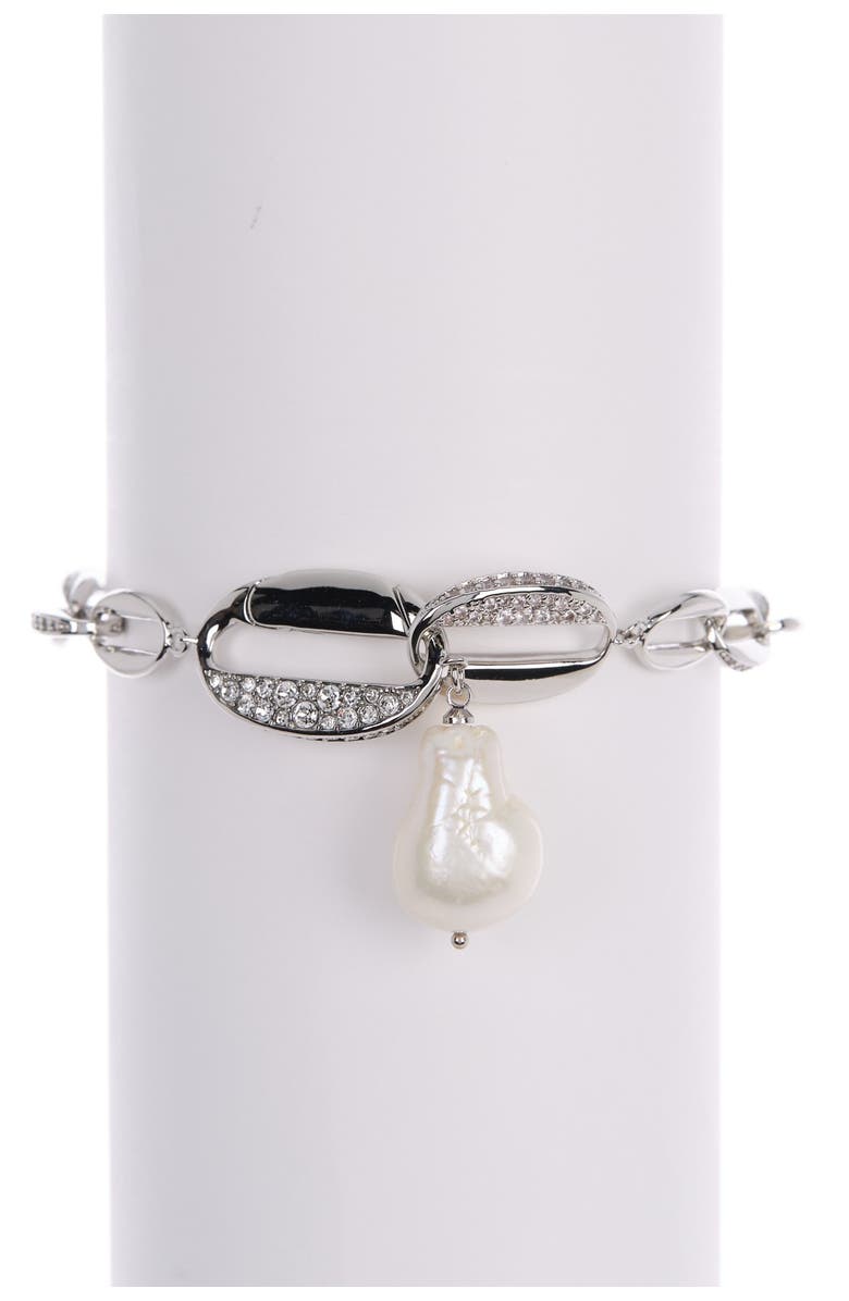 Carolee Designs Diana Sterling Silver, Baroque Pearl & CZ Link Bracelet, Main, color, 