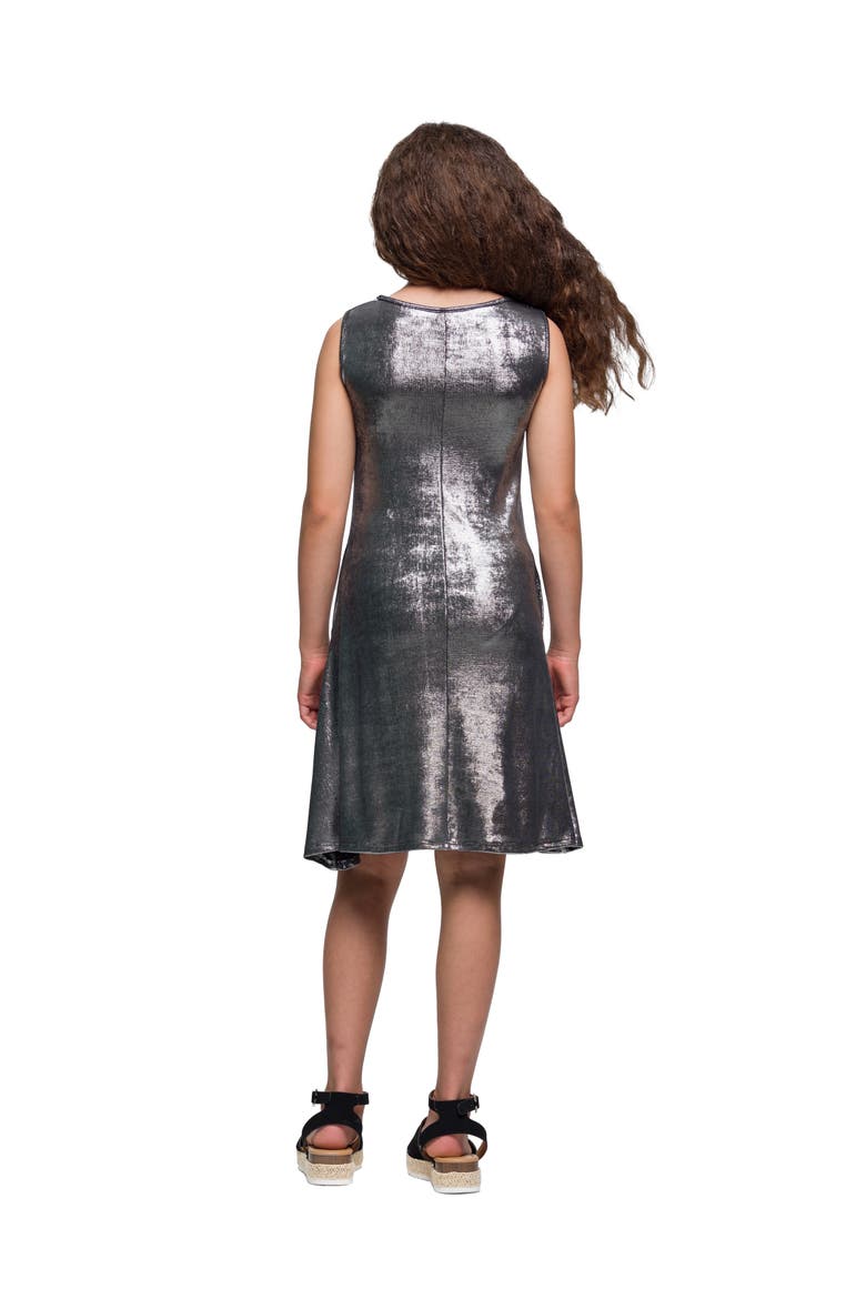 Black Shimmery Metallic Sleeveless A-Line Dress, Alternate, color, Grey Metallic