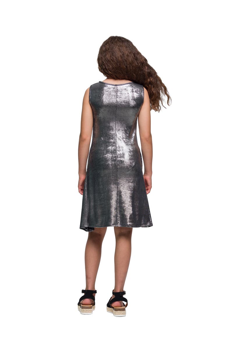 24sevenKid Black Shimmery Metallic Sleeveless A-Line Dress, Alternate, color, Grey Metallic