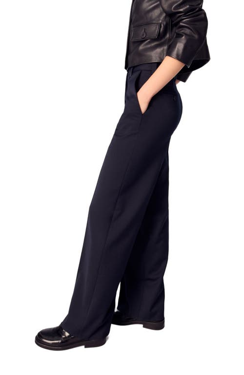 Maje Suit Trousers With Pintucks In Navy