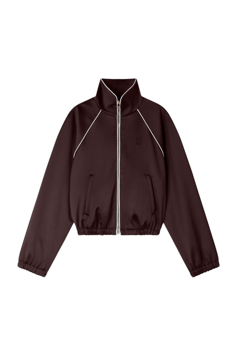 Embroidered cropped satin jacket, Alternate, color, Brown
