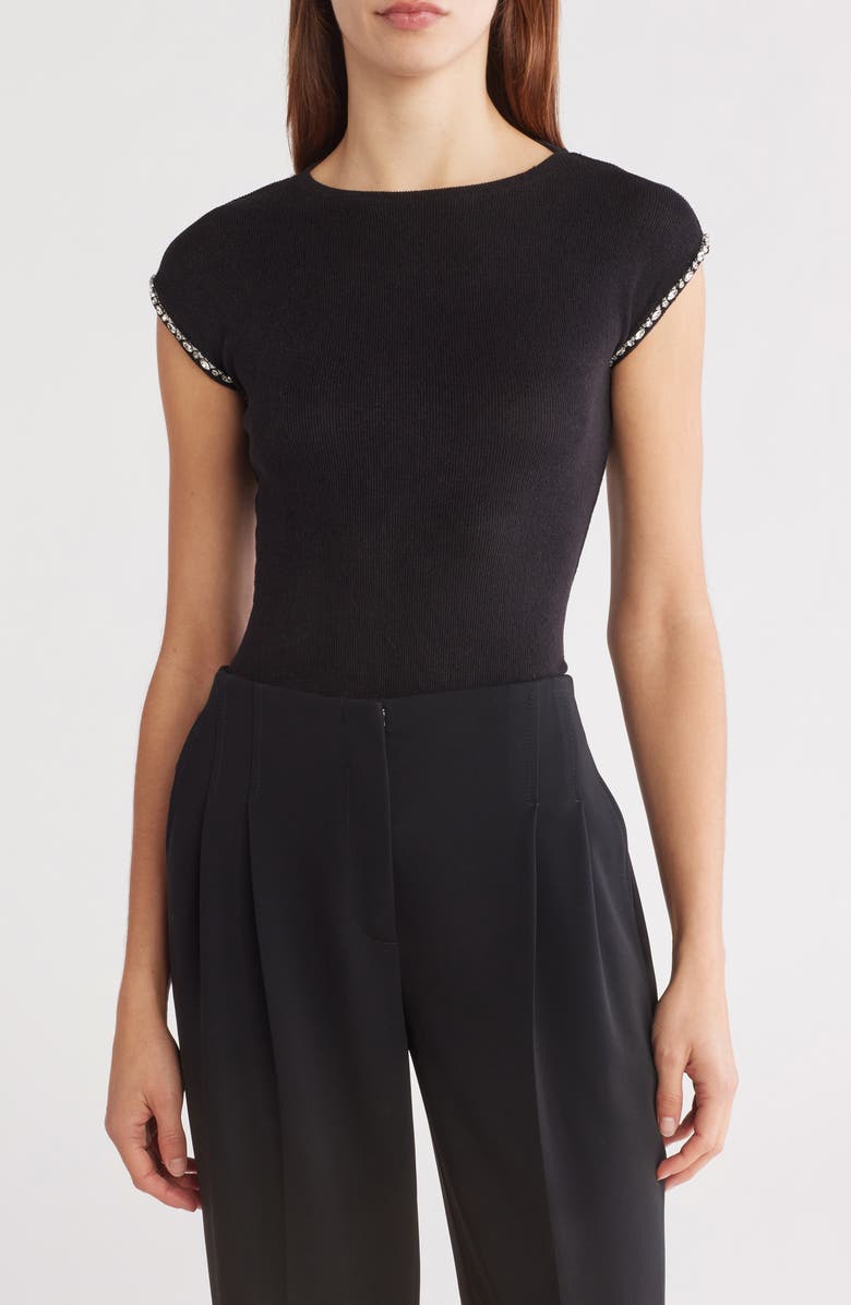 JASON WU Jewel Trim Crewneck Top, Main, color, Black