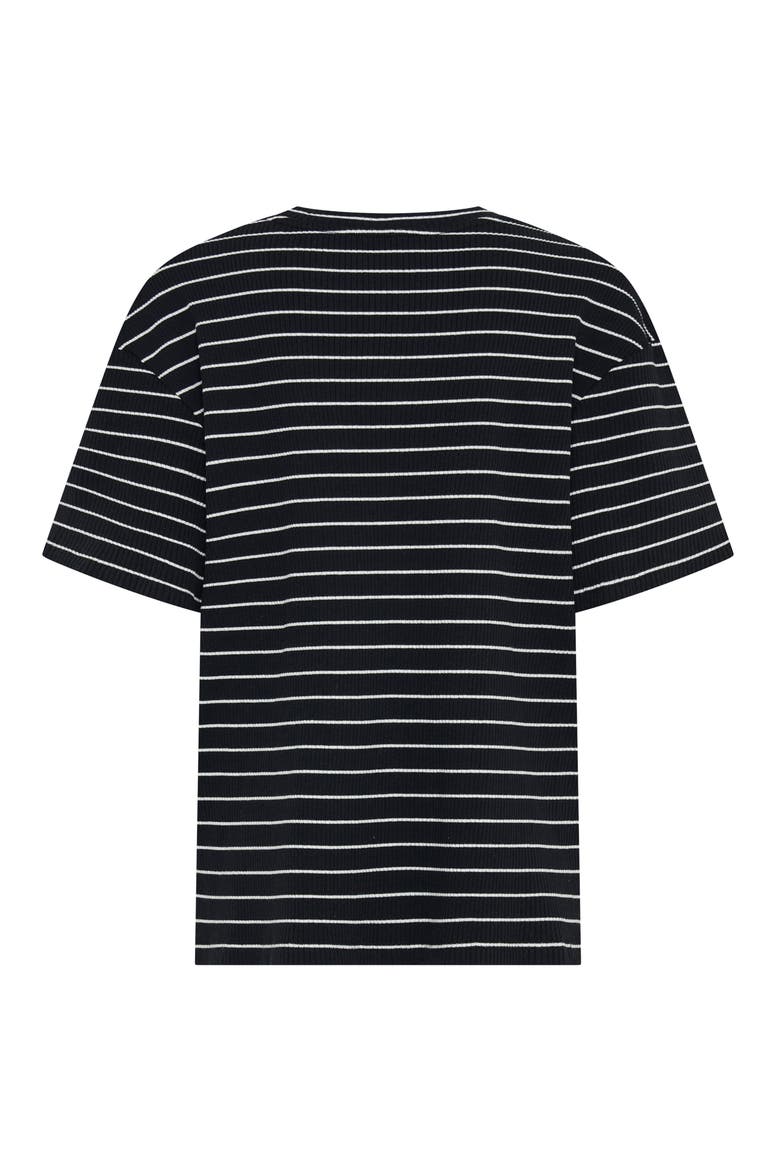 Kids' Stripe Rib Stretch Cotton T-Shirt, Alternate, color, BLACK
