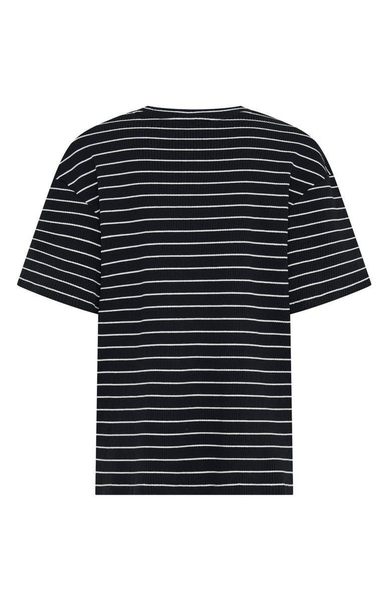 TINY TRIBE Kids' Stripe Rib Stretch Cotton T-Shirt, Alternate, color, Black