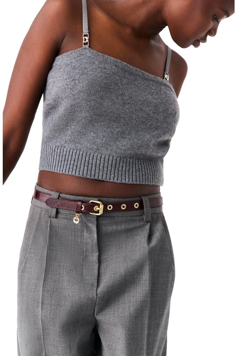 Slim leather belt with eyelets, Alternate, color, Burgundy