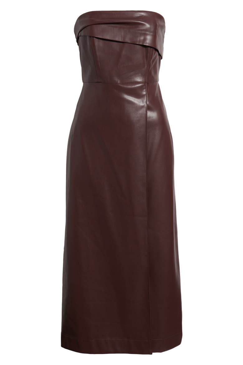 The Santana Strapless Faux Leather Midi Dress, Alternate, color, DARK COCOA