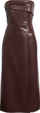 Parker The Santana Strapless Faux Leather Midi Dress