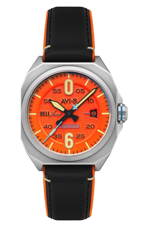 Bell X-1 Machbuster Automatic Leather/Rubber Strap Watch, 41mm