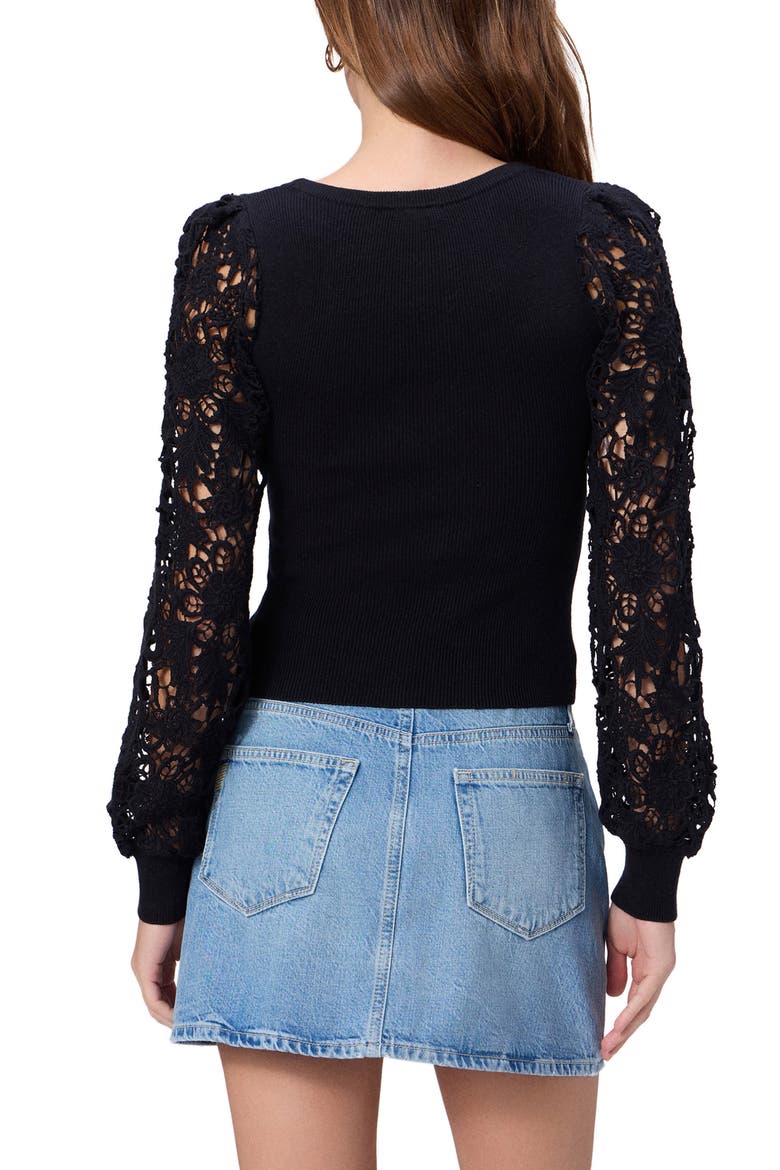 Maya Lace Sleeve Sweater, Alternate, color, BLACK