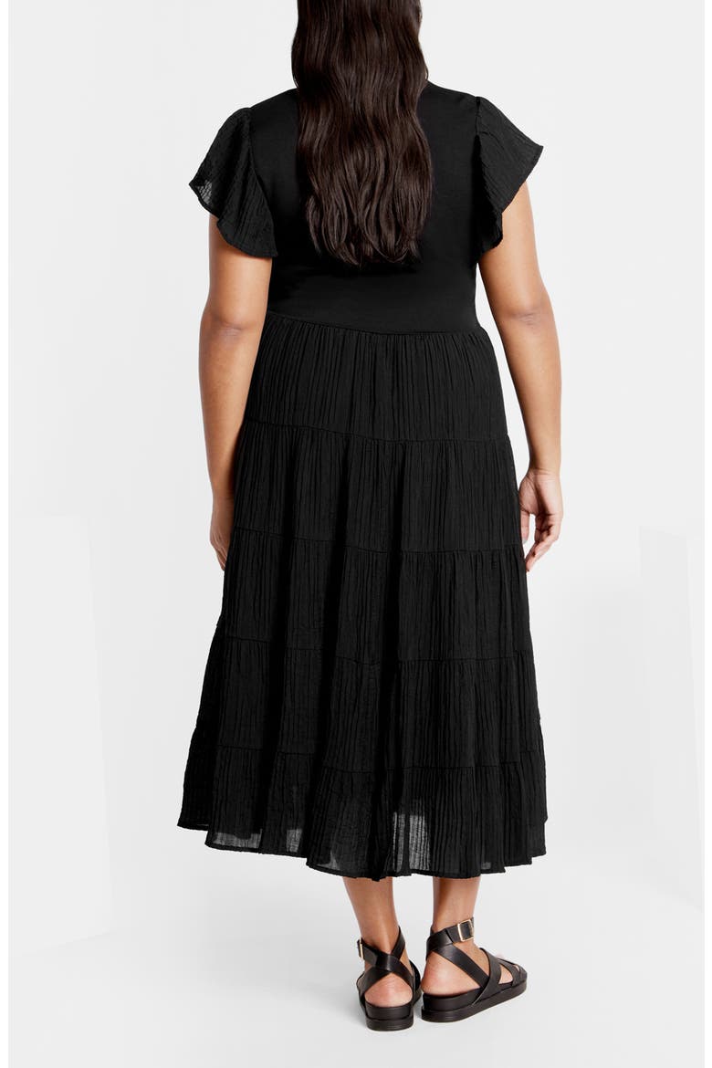 Marli Mixed Media Midi Dress, Alternate, color, BLACK
