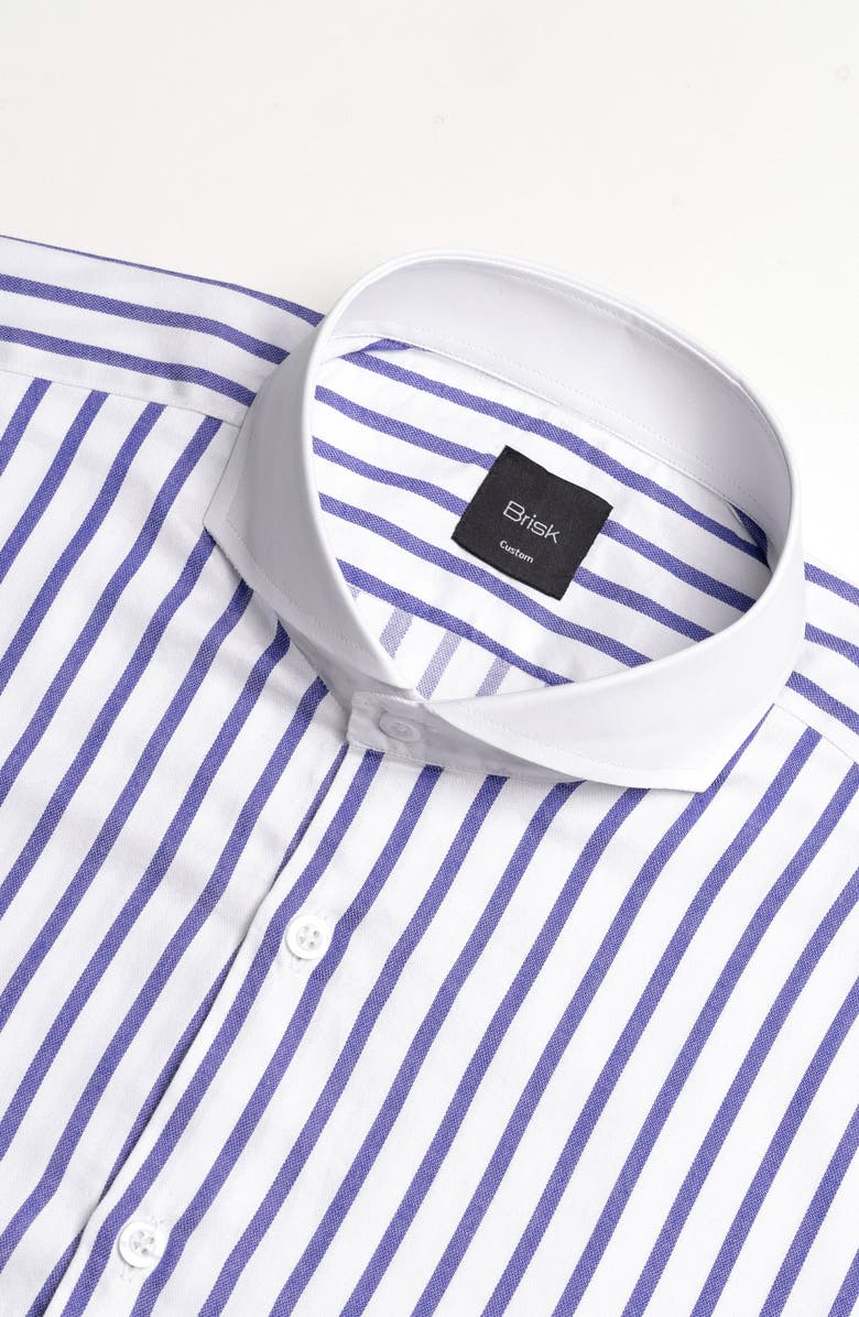 BRISK Purple Wide Stripes Pima Cotton Dress Shirt, Alternate, color, White Cutaway Extreme Collar