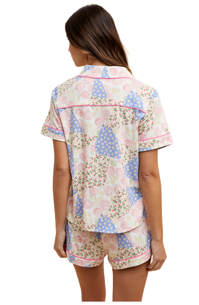 Knit and Lounge Pastel Floral Patchwork Piping Pajama Set, Alternate, color,