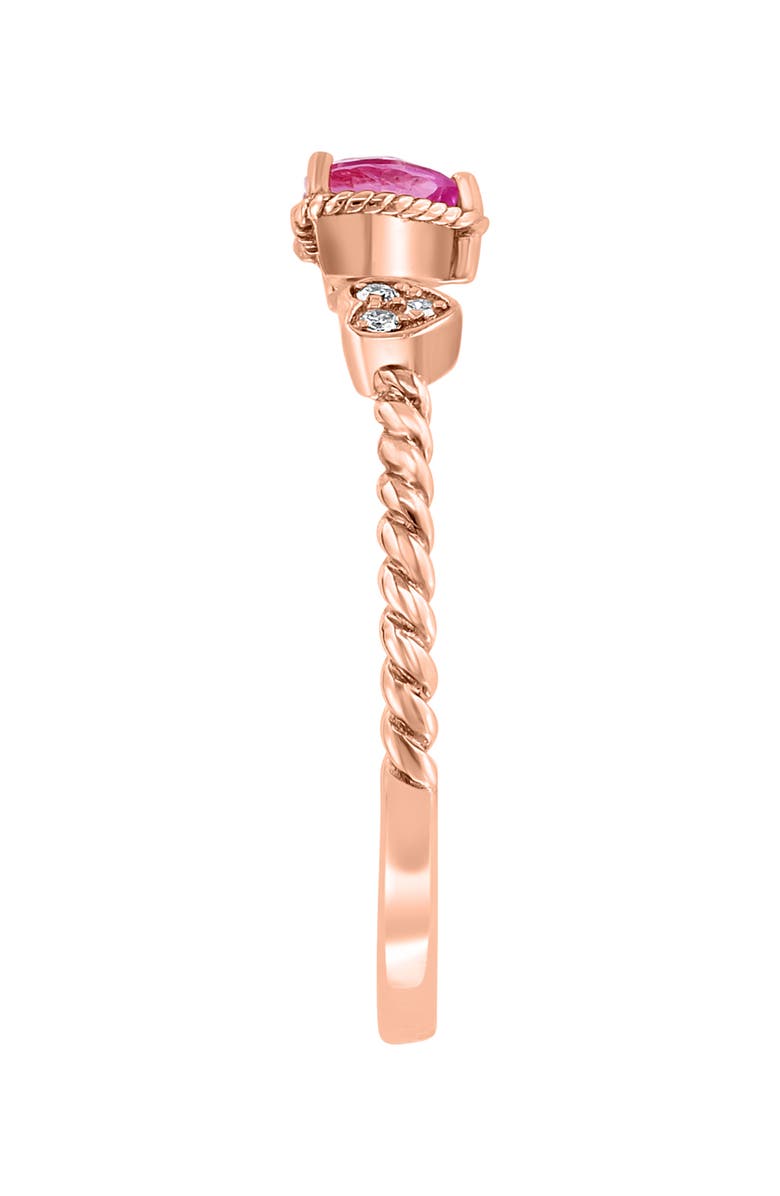 EFFY 14K Rose Gold Diamond & Pink Sapphire Heart Open Band Ring - 0.01ct., Alternate, color, Pink