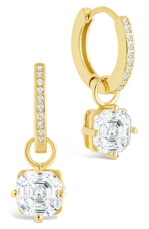 Augusta Asscher Cubic Zirconia Drop Hoop Earrings