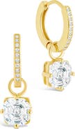 Sterling Forever Augusta Asscher Cubic Zirconia Drop Hoop Earrings
