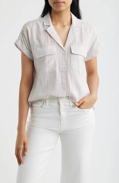 Brooke Short Sleeve Button-Up Linen Blend Shirt