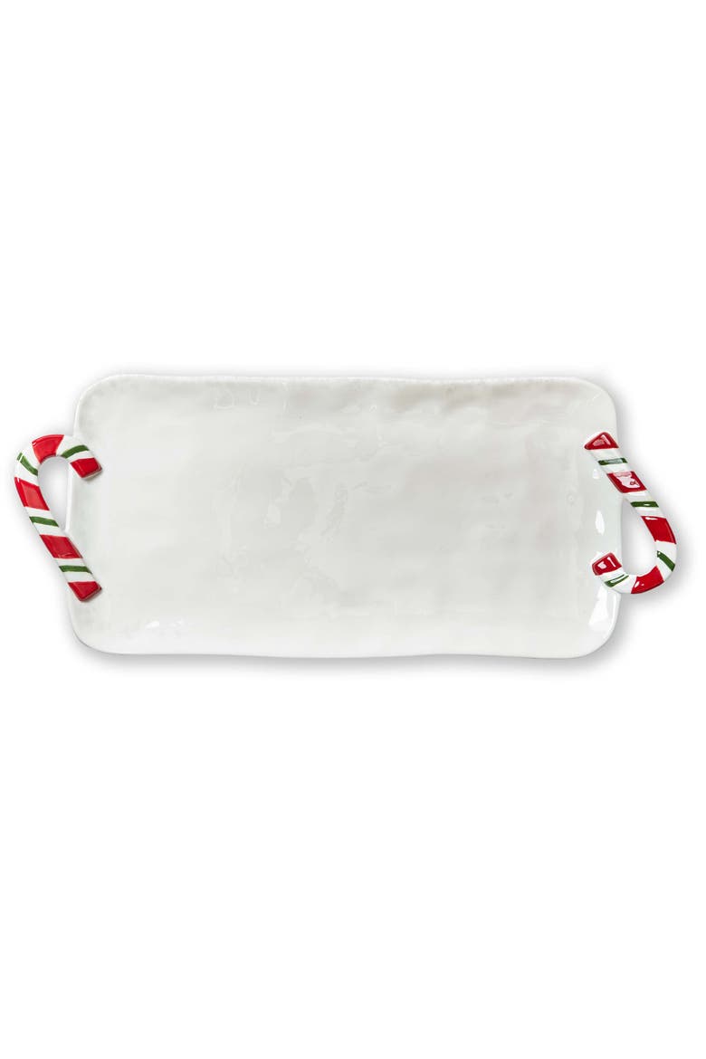 Candy Cane Rectangular Serving Platter Multicolor Ceramic, Main, color, Multicolored