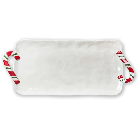 Candy Cane Rectangular Serving Platter Multicolor Ceramic