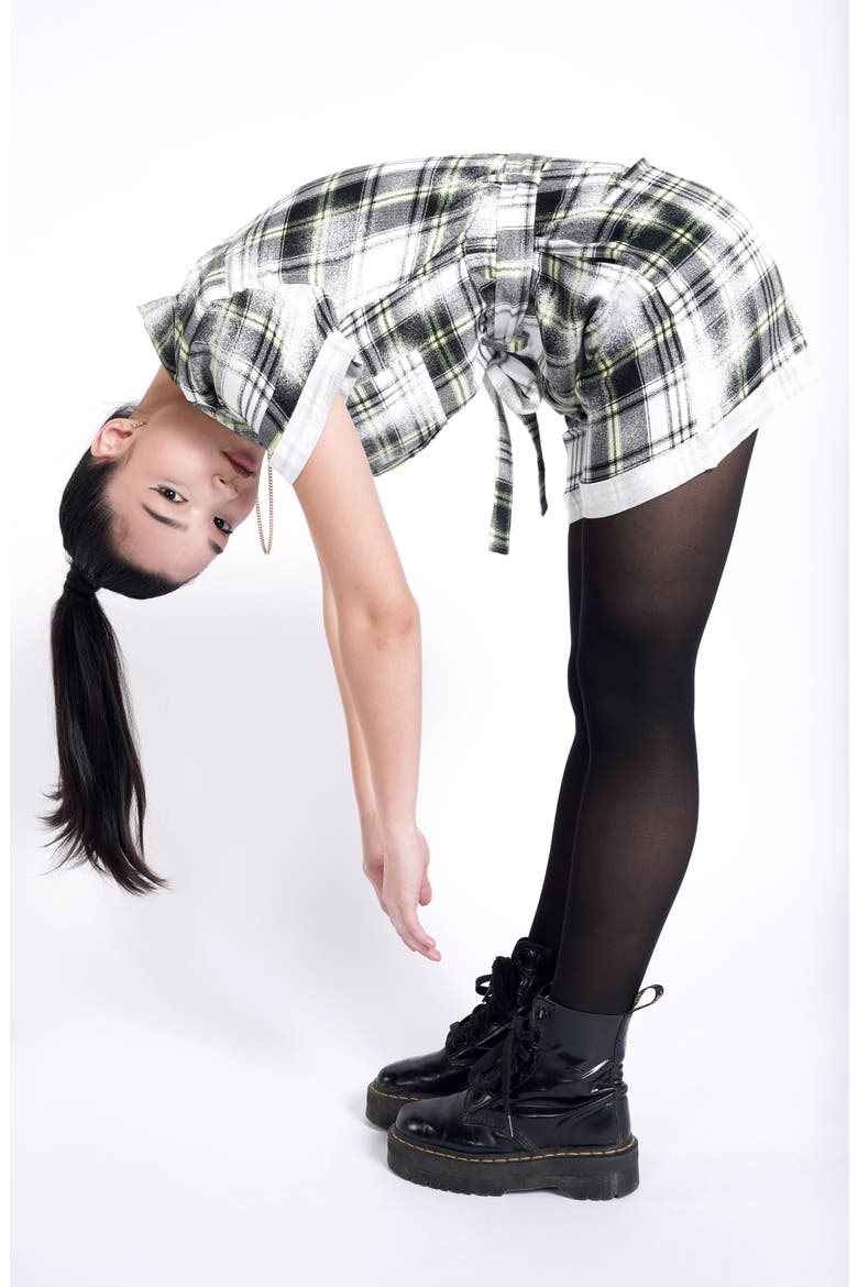 Short Sleeve Romper with Removable Belt (Nordstrom Exclusive), Alternate, color, IVORY GREEN PLAID