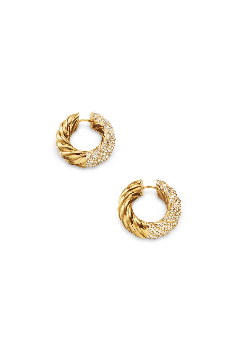 Sculpted Cable Hoop Earrings in 18K Yellow Gold with Diamonds, 25mm, Alternate, color, 18K GOLD