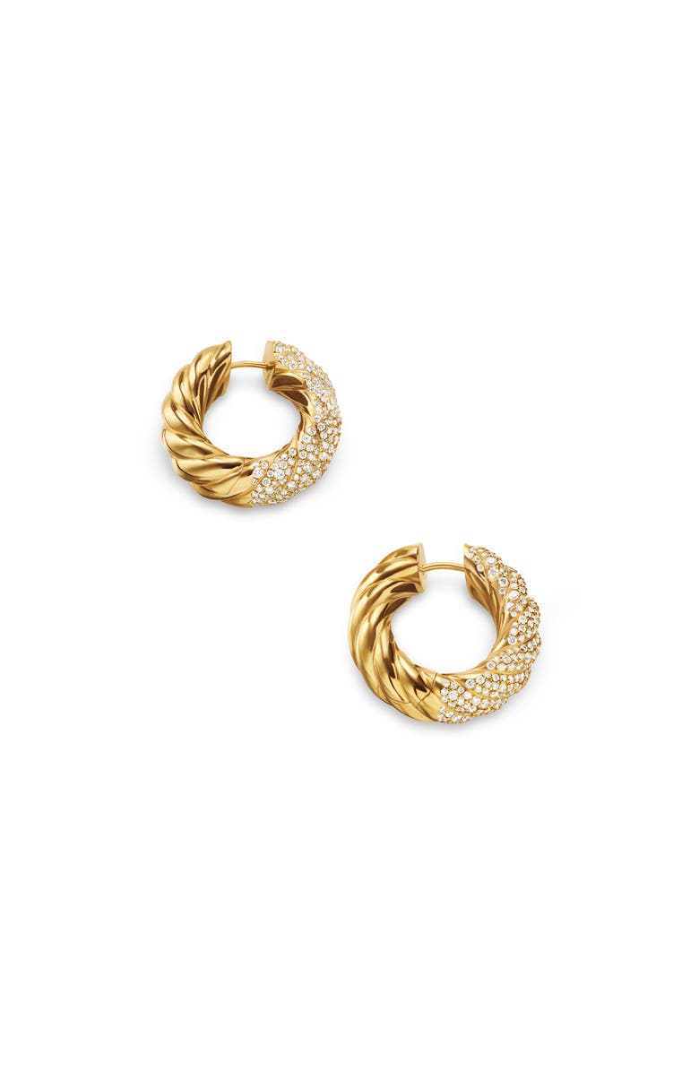 David Yurman Sculpted Cable Hoop Earrings in 18K Yellow Gold with Diamonds, 25mm, Alternate, color, 18K Gold